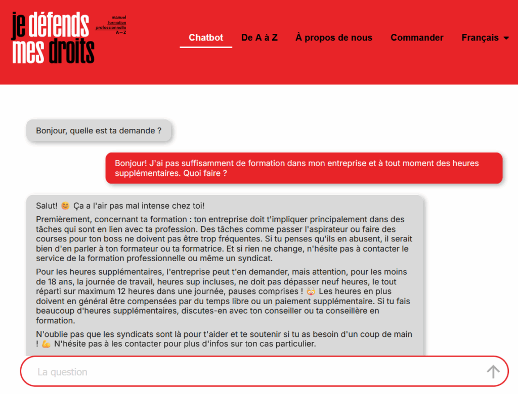 capture d'écran du chatbot